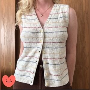 Northern Reflections Size Medium Vintage Striped Sweater Vest Button Grandpacore